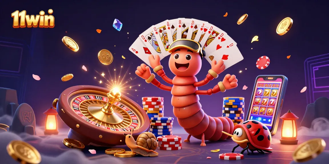 Experience 11win's thrilling online gaming with a vibrant 3D casino scene.