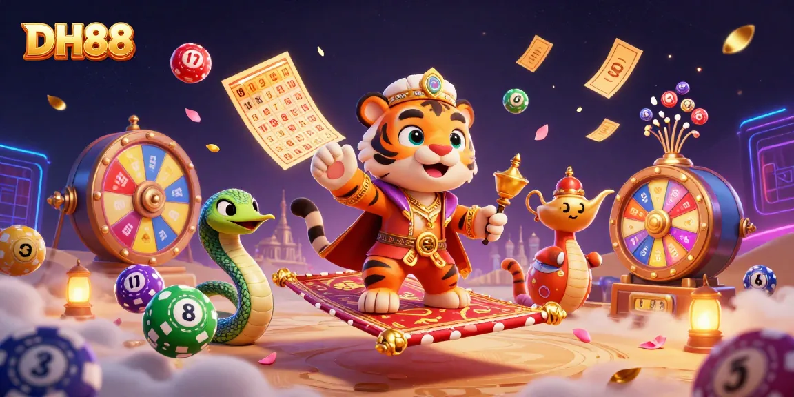 Engage with exciting gaming at DH88 featuring a vibrant Arabian Nights scene of a tiger sultan and treasures