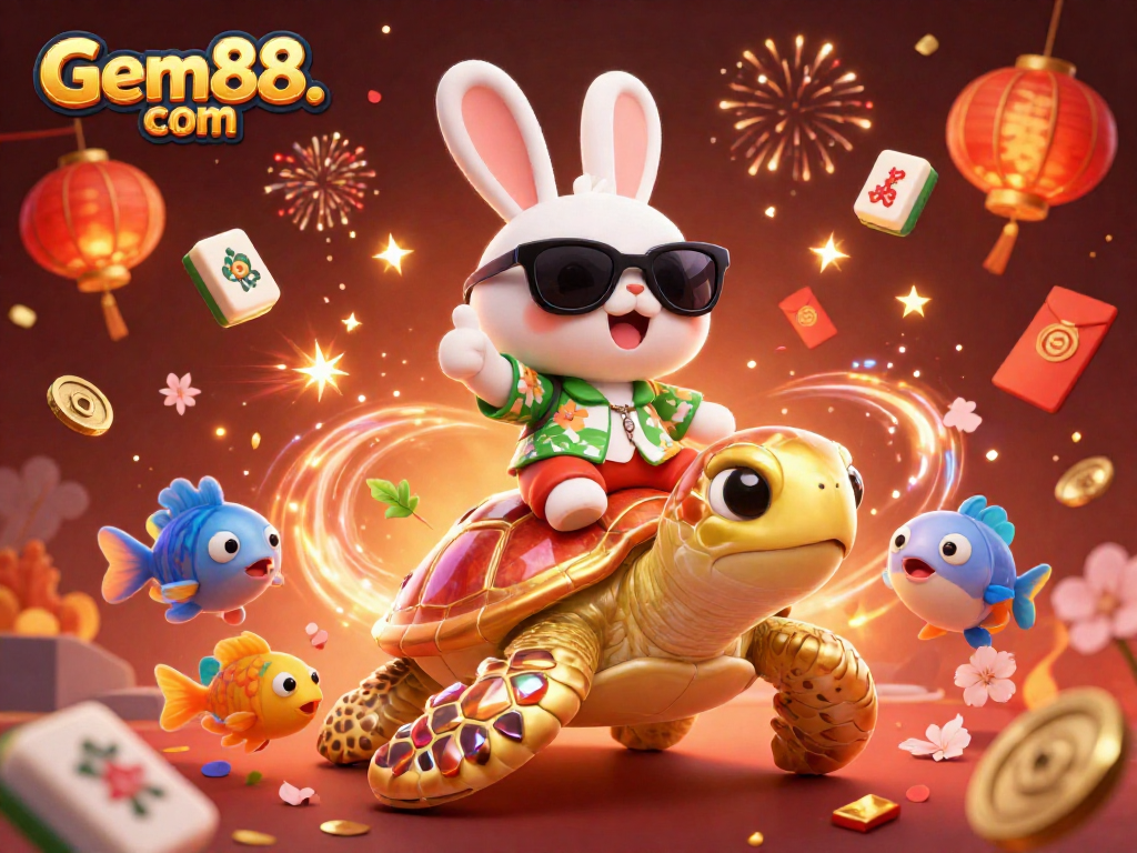 Experience the excitement of Gem88. com with 3D characters celebrating a casino adventure.