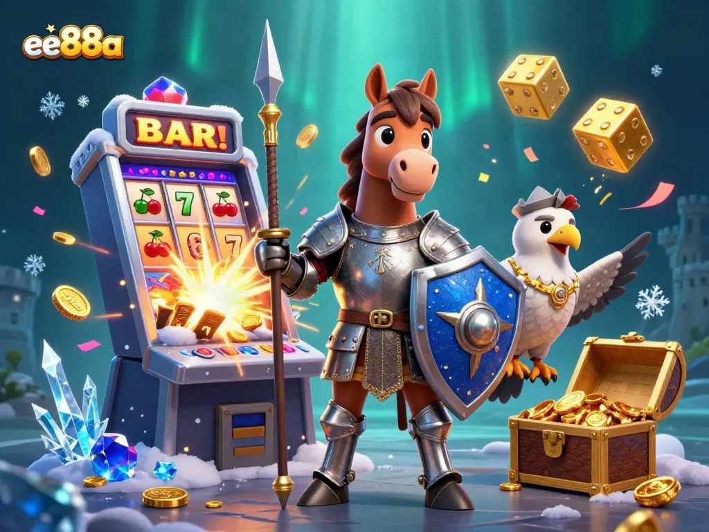 Engage with exciting ee88a casino gameplay illustrated by a medieval knight and dynamic elements.