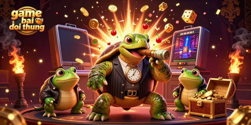 Experience thrilling gameplay with game bai doi thuong alongside fun characters in a vibrant casino scene.