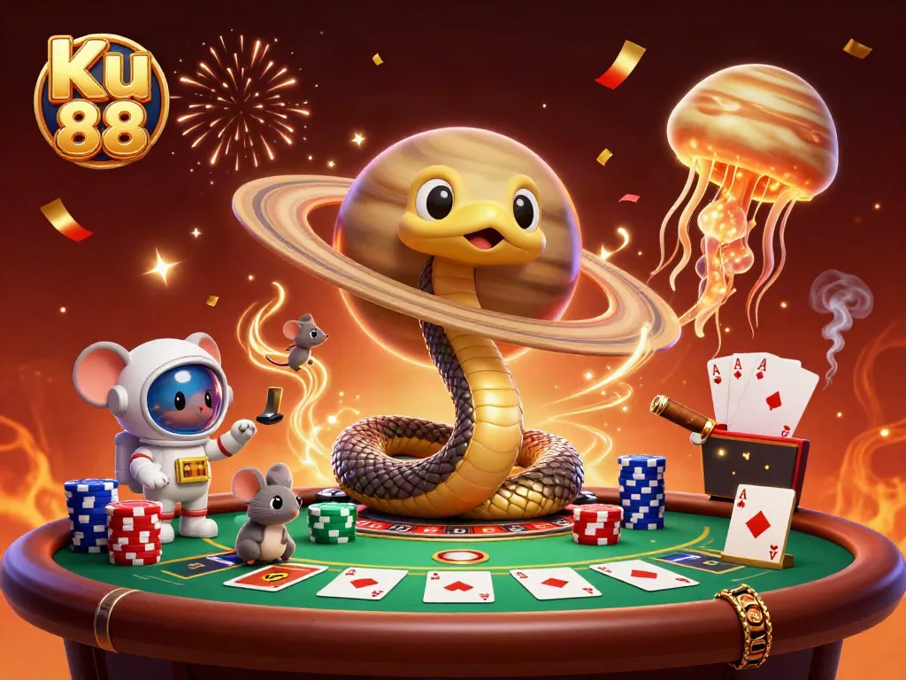 Experience thrilling bets with Ku 88 as astronaut mice gamble on the cosmic roulette of a Saturn snake.