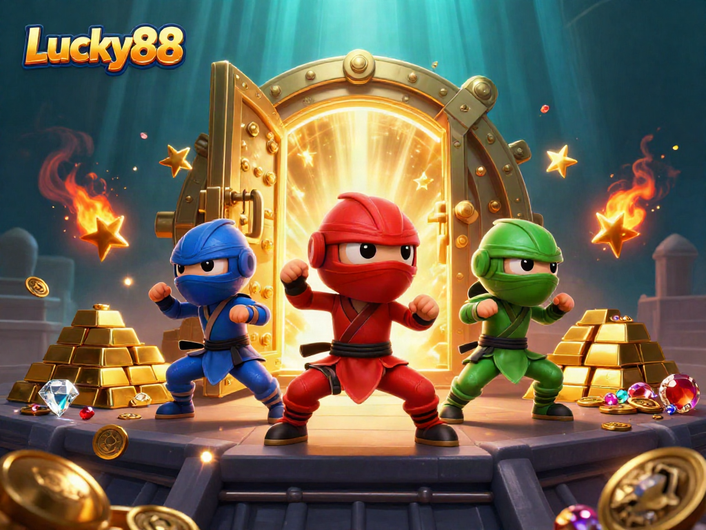 Experience thrilling gameplay at Lucky88 with dynamic chameleon ninjas amidst treasures.