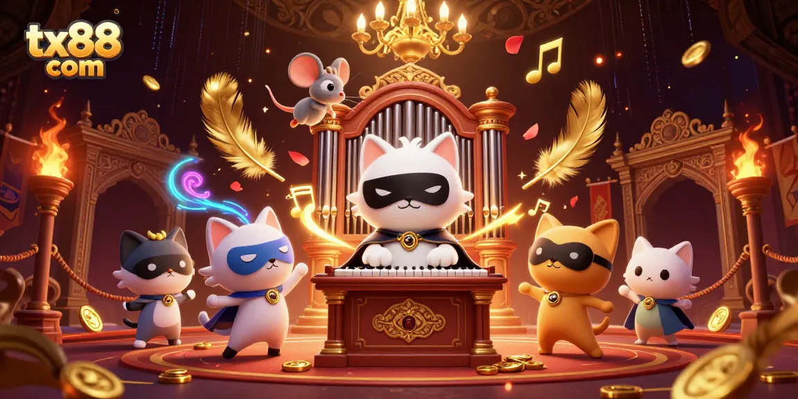 Experience thrilling gameplay at tx88 com with a lively casino scene featuring acrobatic characters.
