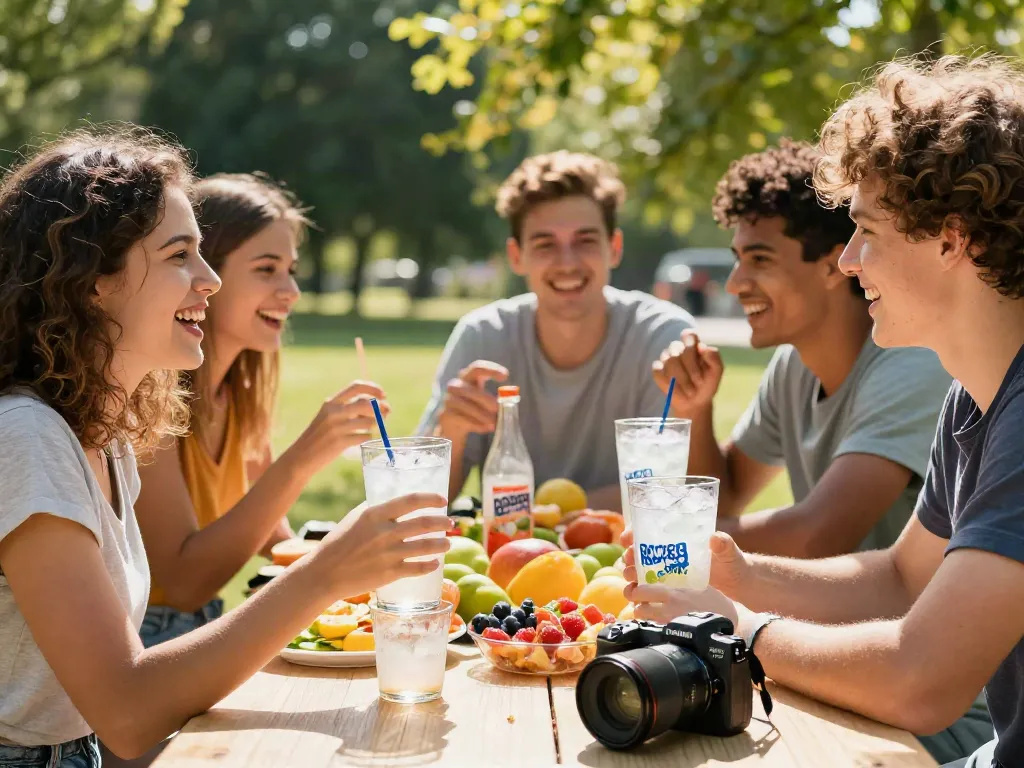 Friends enjoying ROKOK88 Soda Fresh while relaxing outdoors, perfect for rokok88 login experience.