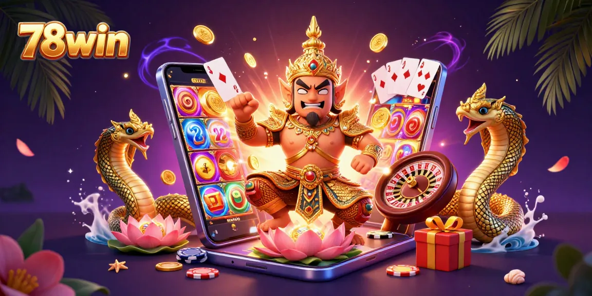 Experience exciting gaming at 78win with vibrant characters and casino elements in a dynamic scene.