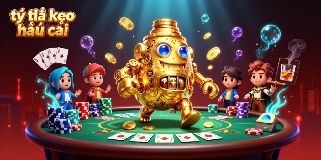 Engage in sports betting dynamics with tỷ lệ kèo nhà cái in a vibrant 3D casino illustration.