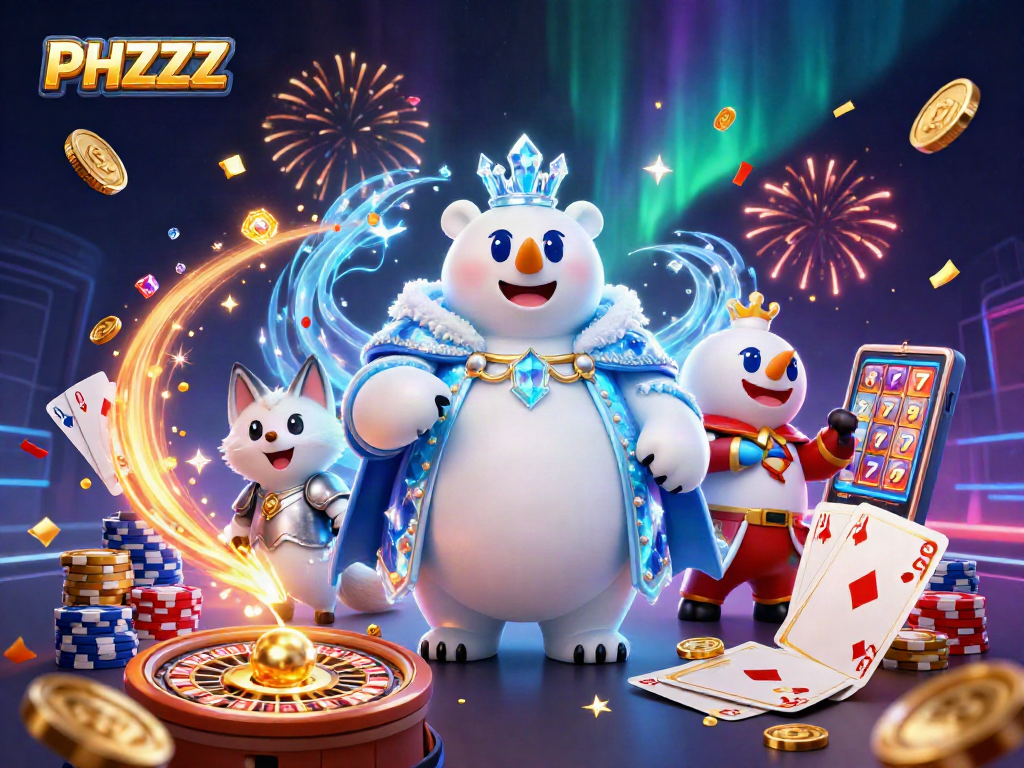 Spin with PHZZZ: Join the polar bear king in a vibrant casino scene filled with excitement!