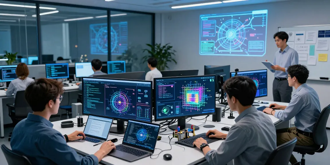 Researchers analyzing quantum computing algorithms in a modern lab, highlighting advances in quantum technology.