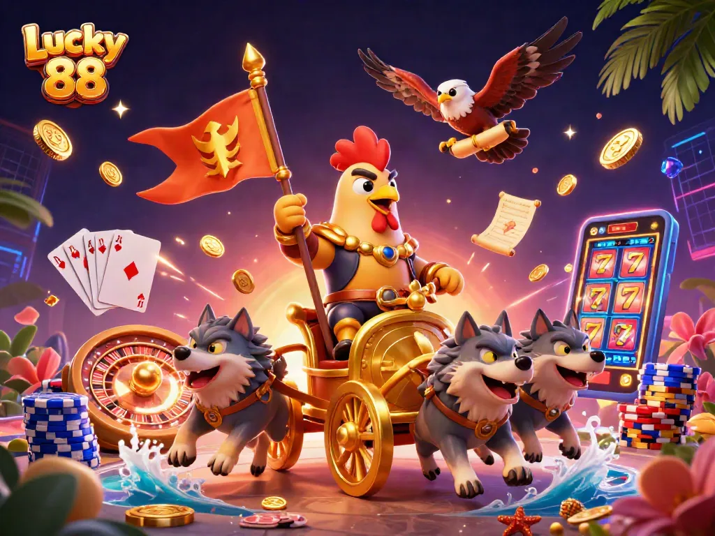Experience Lucky 88's thrilling casino adventure with vibrant action and colorful elements.
