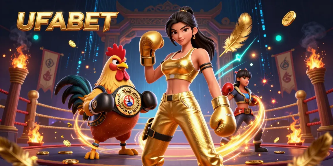 UFABET betting adventure featuring a dynamic boxing scene with championship characters and rich casino elements