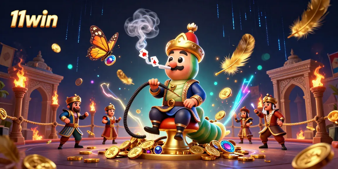 Experience the thrill of 11win with a 3D illustration of a casino scene featuring a unique caterpillar master.