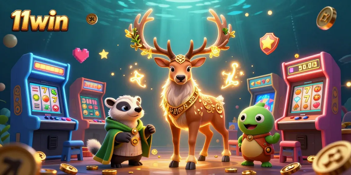 Experience thrilling casino action with 11win’s vibrant illustration of a druid and badger, celebrating gaming.