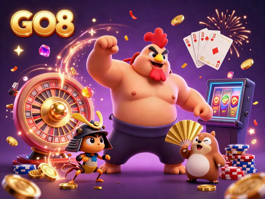 Experience thrilling action at GO8 with dynamic casino elements and cartoon characters bringing the excitement alive.