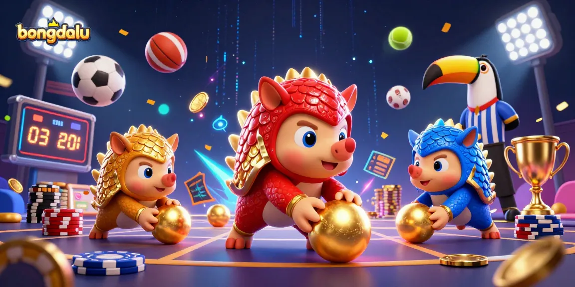 Bongdalu pangolins compete in bowling through poker chips in a rich gaming scene.