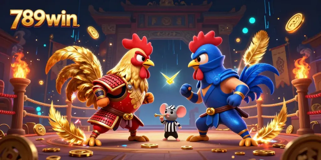 Watch twin fighters in a casino standoff featuring 789win characters in vibrant 3D