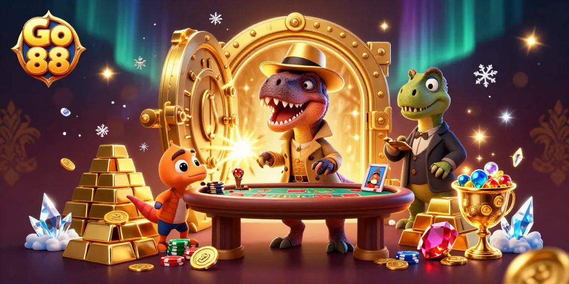 Experience exciting gameplay with Go 88 in a vibrant, detailed casino scene featuring unique characters.