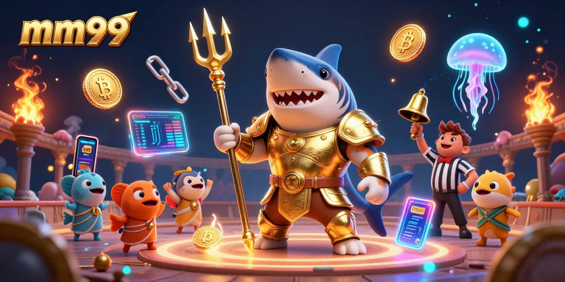 Experience thrilling gameplay at mm99 with an underwater colosseum featuring a gladiator shark and crypto elements.