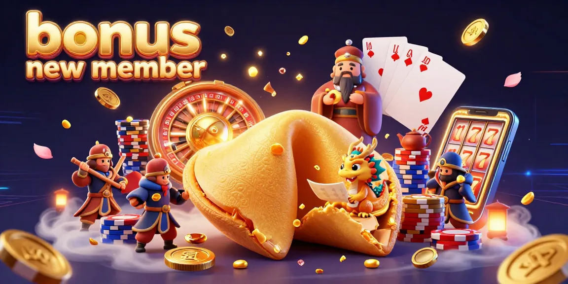 Activate your winning spirit with the bonus new member, featuring a giant fortune cookie and gold treasures.