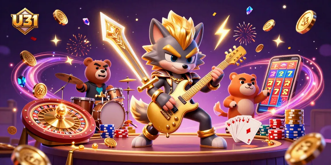 Experience U31's electric atmosphere with a lively casino scene featuring a rock star wolf.