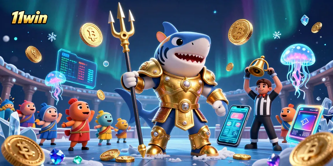 Engage with the thrilling 11win casino experience featuring a tiger shark in gladiator armor.