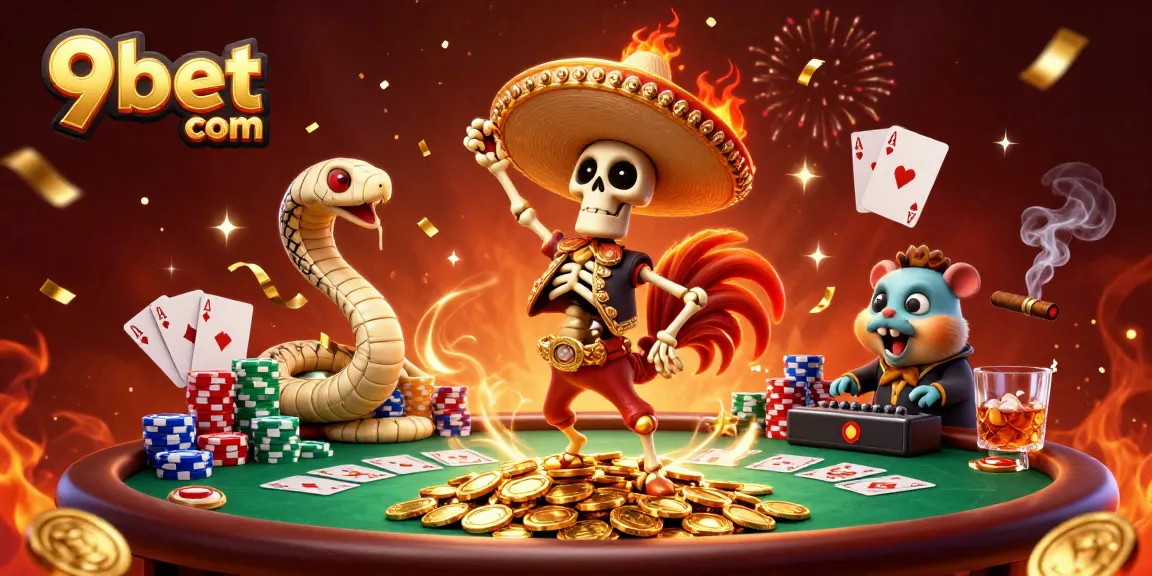 Engaging 3D cartoon illustration featuring characters celebrating around a poker table, embodying the spirit of 9bet com.